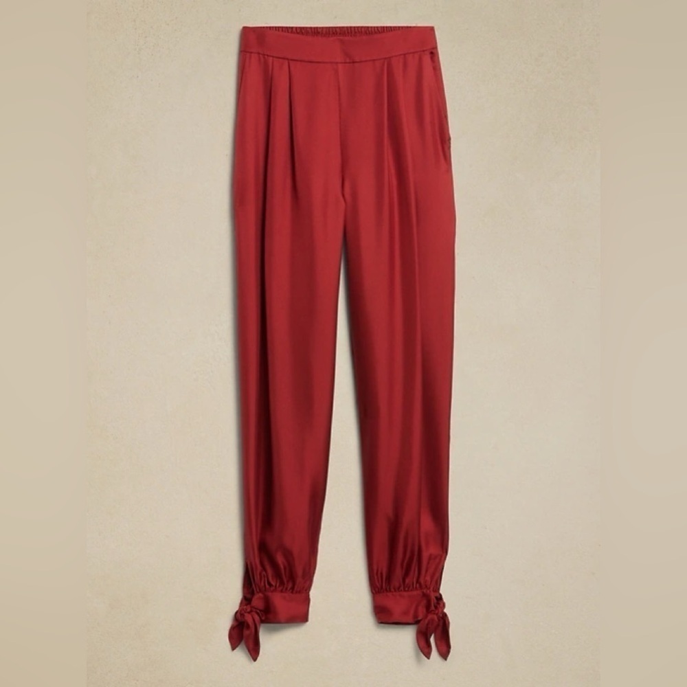 NEW! Banana Republic Red Embers Arabella Tie-Hem Silk Pant - Large  🗞️ - Picture 4 of 5